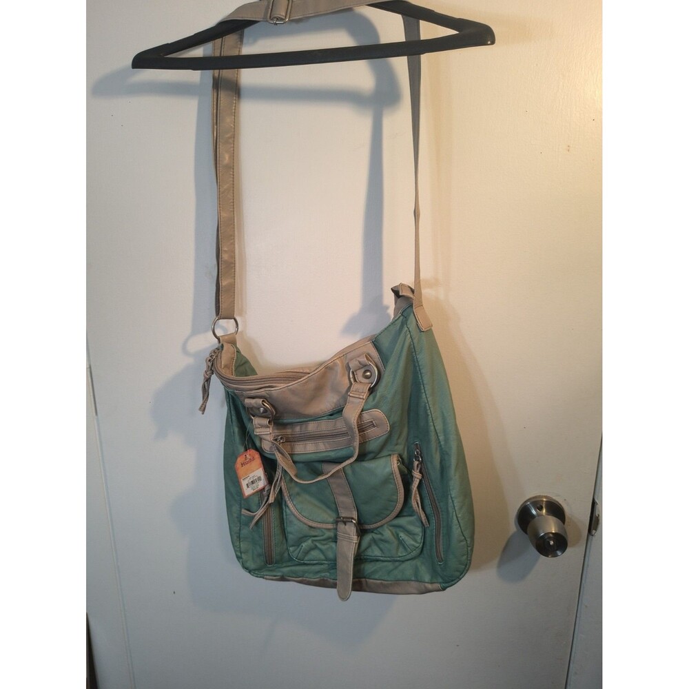 New With Tags Mudd Multi-Pocket Shoulder & Crossbody Handbag - Sage Green & Tan
